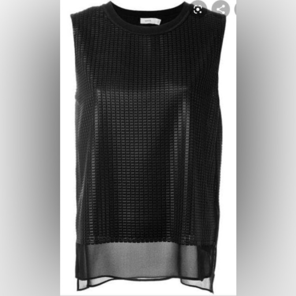 VINCE Sleeveless Mesh Overlay Blouse Silk Black